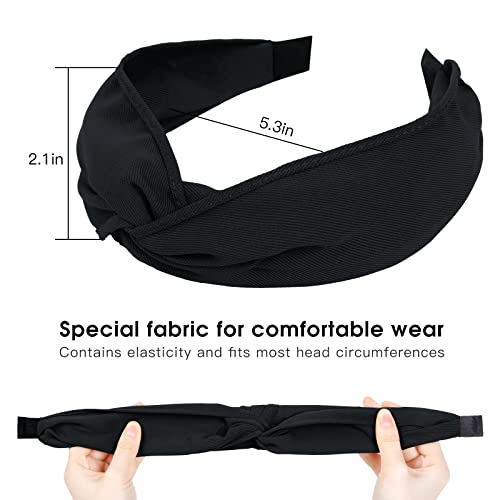 WOVOWOVO Top Knotted Headbands for Women Girls, Twist Wide Head Bands Yoga Non Slip Fashion Elastic Hairbands for Women's Hair Accessories (Black)