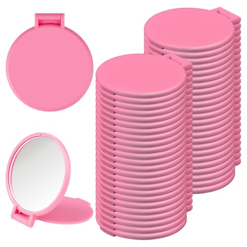 50 Pcs Compact Mirror Bulk, Small Pocket Mirror for Purse Travel Makeup Mirror for Women Girls Daily Use, Party Favors Quinceanera Gift,Pink