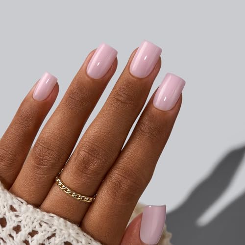 BTArtbox Press On Nails Short Square Baby Pink 32Ct
