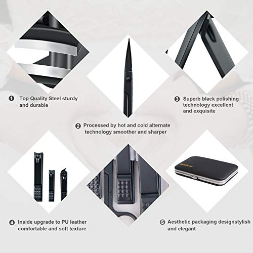 Keiby Citom Travel Manicure Set – 10pc Stainless Steel Nail Clippers & Pedicure Kit in Black