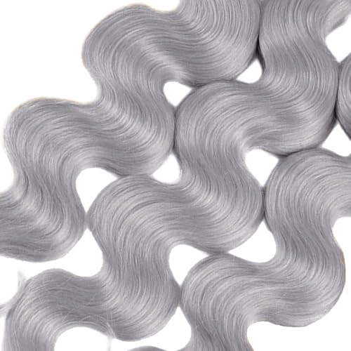 Silver Grey Body Wave Human Hair Bundles - 3 Pack, 18-22 Inch