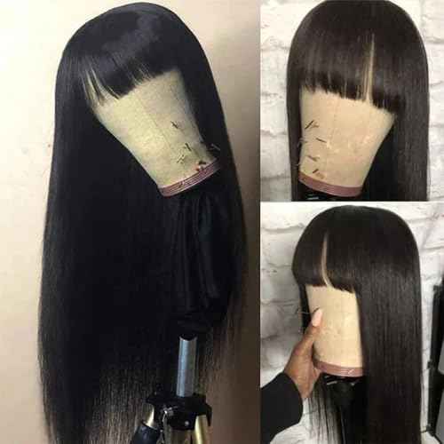 Straight Wigs Human Hair with Bangs 180% Density Brazilian Virgin Human Hair Wigs Glueless Machine Made Wigs for Women None Lace Front Wigs Natural Color 28 Inch