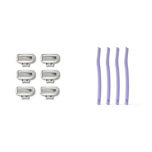 FLAMINGO Women's 5-Blade Razor Refills (6ct) & Facial Razors with Single Blade (4ct) Bundle