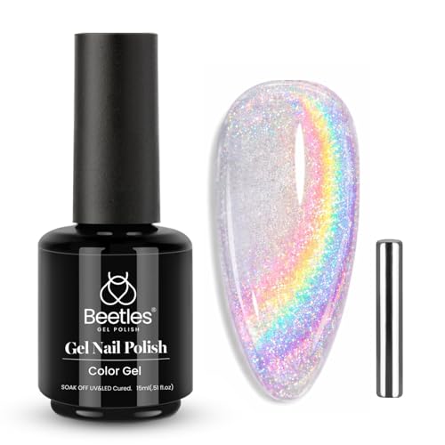 Beetles Rainbow Cat Eye Gel Nail Polish 15ml - Silver Glitter with Magnet