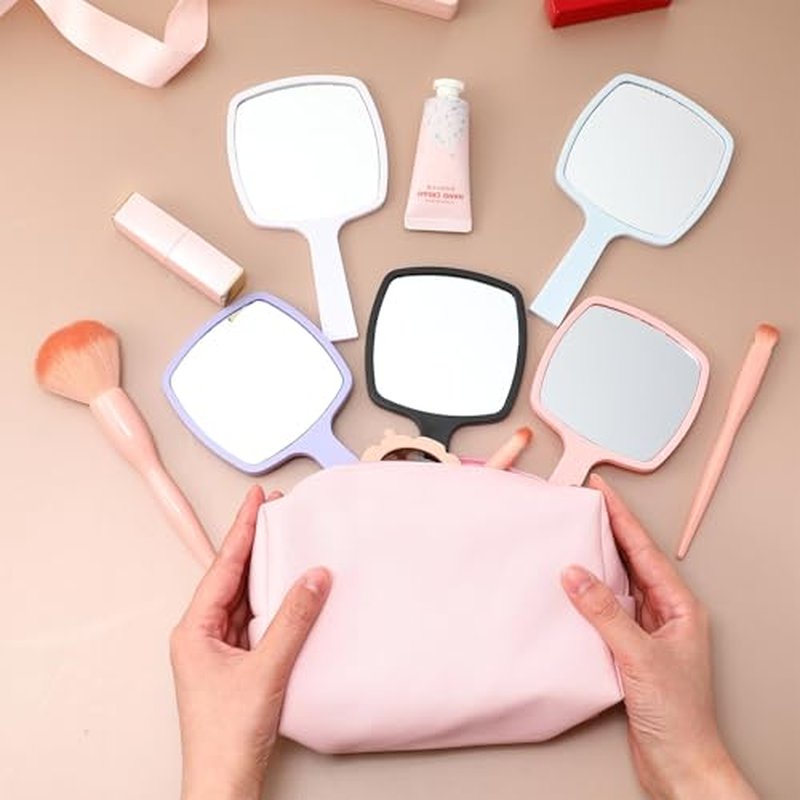50 Pcs Hand Mirrors Bulk Small Handheld Mirrors with Handle 6.3 x 3.54 Inch Travel Makeup Tools Portable Vanity Glass for Bathroom Home Barber Salon Camping Gifts for Women (Multicolor)