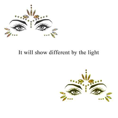 Mermaid Face Gems Stick Jewels for Women Cosplay Mermaid Halloween Club Eye Face Gems Stickers on Rave Party Gift for Kids Eye Face Jewels Temporary Tattoos Festival (Gold)