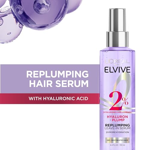 L'Oreal Elvive Hyaluron Plump Hair Serum - Hydrating Leave-In Treatment, 4.4 Fl Oz