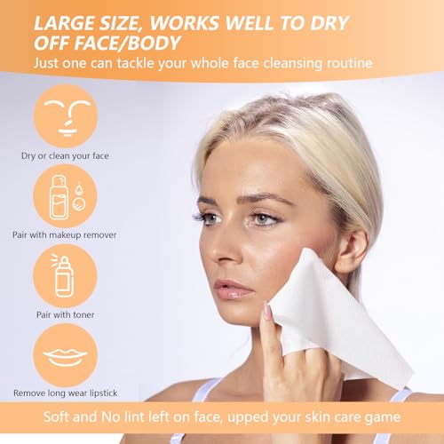 Disposable Face Towel with Bamboo Drawer Storage Box - Face Towelettes Disposable XL, Facial Towels Disposable, Makeup Organizer for Clean Towels, Makeup Remover Dry Wipes Washcloths 50 Ct