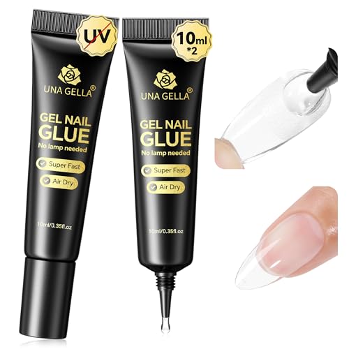 UNA GELLA Strong Nail Glue - 2x10ml Quick Drying Gel for Press-Ons