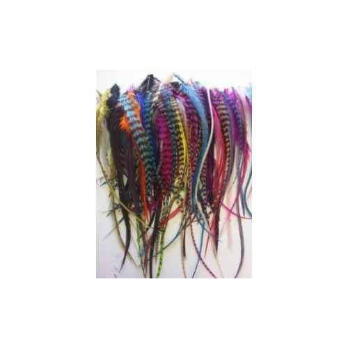 Feather Hair Extension ? 100 Individual Feathers, Rainbow Mix of Grizzly and Solid Feathers, All Ranging From 4 to 7 Inches or Longer, Includes 20 Silicone Micro Beads