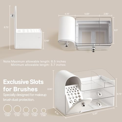 HBlife Large White Silver Makeup Organizer with Drawers & Brush Holder
