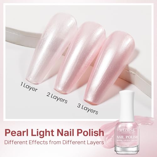 MIZHSE Pearl Pink Nail Polish - Quick Dry High Shine 15ml, Pearl Pink Variant