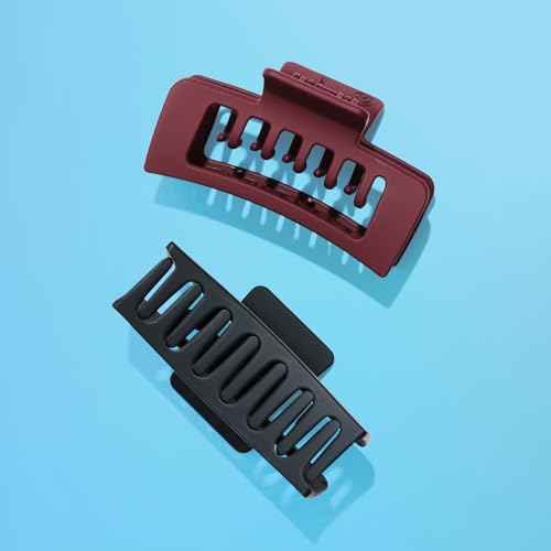 Gimme Beauty Rectangle Double Teeth Claw Clip - Extra Grip Accessory Set - Perfect for Medium Hair - Lasting Hold for Everyday Wear - Trendy, Non-Slip Cilp Duo for Women - Maroon & Black, 2 Pack