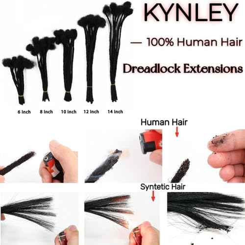 0.4cm & 0.6cm Width, 4-14 Inches10, 30, 60, 100 Strands Options 100% Real Human Hair Dreadlock Extensions for Men/Women/Kids, Handmade Permanent Loc Extension Bundles (0.6cm, 8inches, 30Strands)