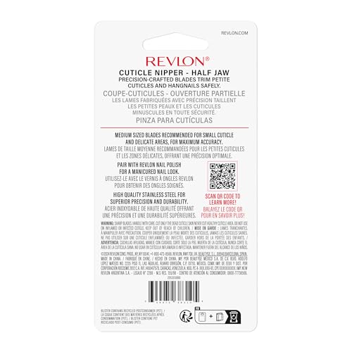 Revlon Stainless Steel Half Jaw Cuticle Nipper - Precision Hangnail Trimmer