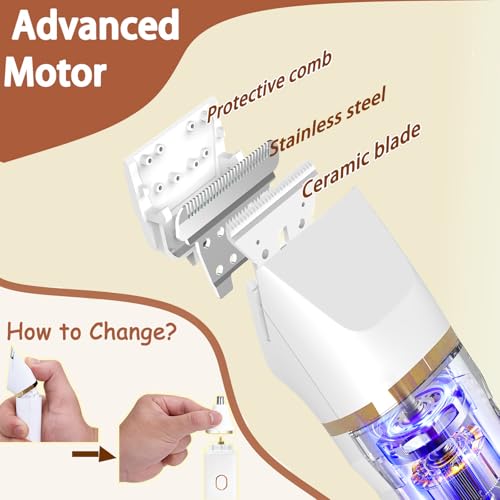 Bikini Trimmer for Women, 5-in-1 Electric Razors Shaver, IPX7 Waterproof Cordless Body Hair Trimmer, Rechargeable Facial & Pubic Hair Remover, Ceramic Blade Bikini Shaver, Gifts for Women (White)