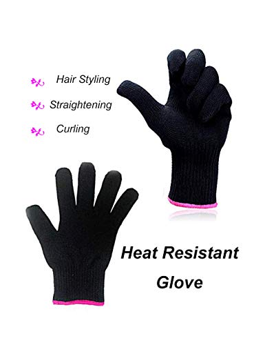 Heat Resistant Hair Styling Glove - One Size, Curling Iron & Flat Iron Safe, Black & Pink Edge