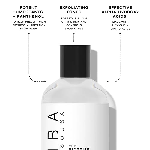 Biba De Sousa The Glycolic Lactic Toner - Exfoliating Toner with AHA, Hyaluronic Acid, and Aloe Vera - Illuminates Skin Complexion Without Excessive Drying (8 oz)