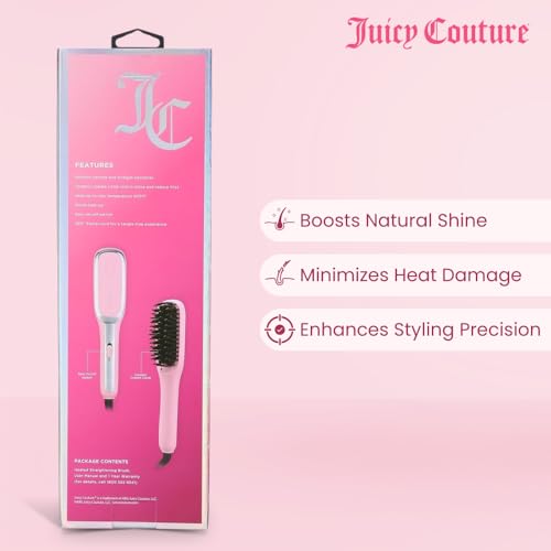 Juicy Couture - Heated Straightening Brush, Sleek & Smooth Hair in Minutes (Pink)
