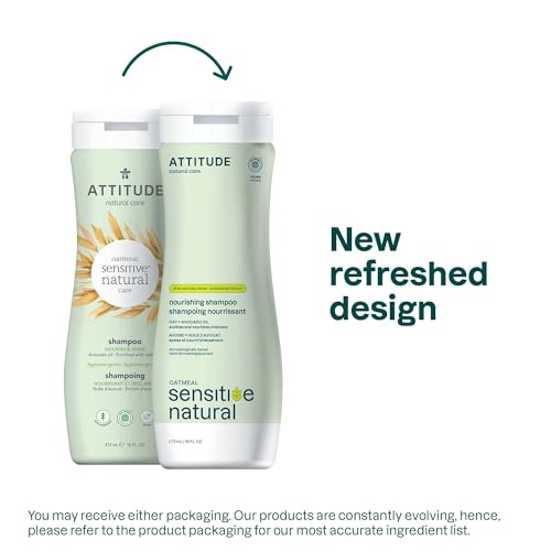 ATTITUDE Hair Shampoo for Sensitive Dry Scalp, EWG Verified, Soothing Oat, Dry and Damaged Hair, Naturally Derived Ingredients, Vegan and Plant-Based, Nourishing, Avocado Oil, 16 Fl Oz