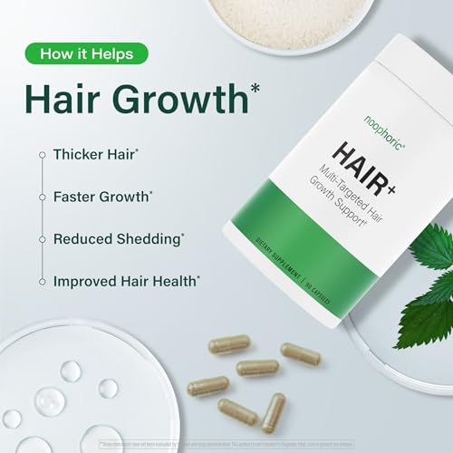 Noophoric Hair Growth Vitamins for Women and Men - Natural Hair Loss Supplement for Fuller Thicker Hair - Hair Skin and Nails Vitamins for Thinning and Shedding, 90 Capsules