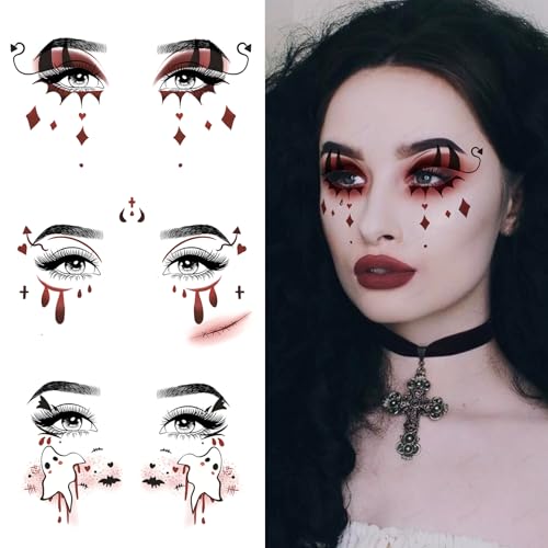 10 Pcs Halloween Face Tattoo Stickers - Vampire Clown Ghost Makeup
