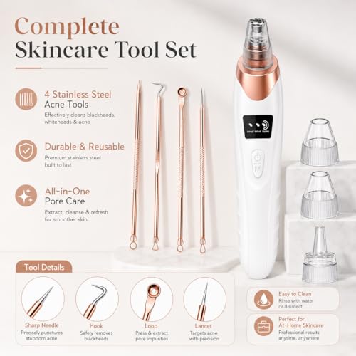 Pore Vacuum Blackhead Remover - 69kPa Suction, 3 Levels, 5 Heads