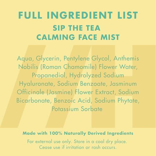 Handmade Heroes Sip The Tea Calming Face Mist Serum ? Hydrating Facial Spray with Chamomile, Jasmine & Hyaluronic Acid ? Vegan, Alcohol Free Formula for Dewy, Refreshed Skin ? 2.2 fl oz