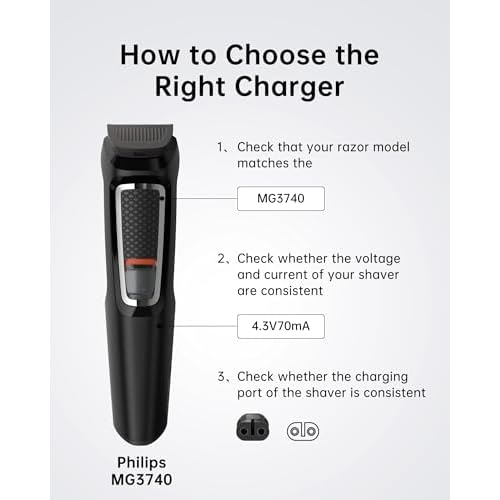 VHBW Charger Cord for Philips Norelco MG3740 & QP2520 Only, 4.3V 70mA Power Adapter, 6FT Replacement Charging Cable