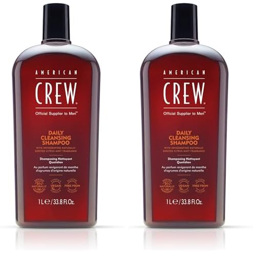 AMERICAN CREW Shampoo for Men,Daily Cleanser,Naturally Derived,Vegan Formula,Citrus Mint Fragrance,33.8 Fl Oz,(Pack of 2)
