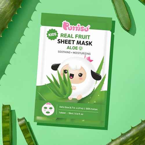 Puttisu Real Fruit Facial Mask Sheet for Kids, Children - Made with 100% Cotton, Moisturize, Sooths and Hydrates Skin (Aloe - Pack of 7)