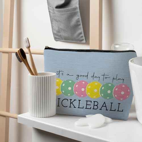 Pickleball Gifts for Women: Colorful Makeup Bag, It's a Good Day to Play Cosmetic Toiletry Bag, Gifts for Pickleball Lovers (Blue)
