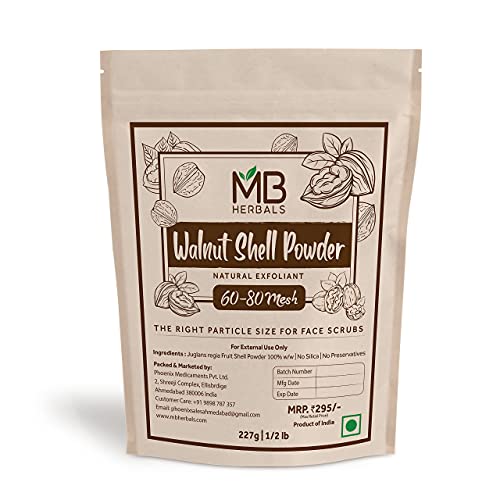 MB Herbals Walnut Shell Powder 8 oz / 0.5 LB 227G | For Natural Face Scrub Soap & Exfoliating Face Mask Formulations Exfoliates Skin Gently - No Silica - 100% Natural