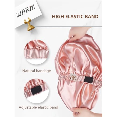 Years Calm Silk Bonnet for Sleeping Women, Double Layer Satin, Ajustable Elasticity Band£¬ Hair Satin Bonnet for Sleeping - Sleep Shower Caps (Light orange, One Size)