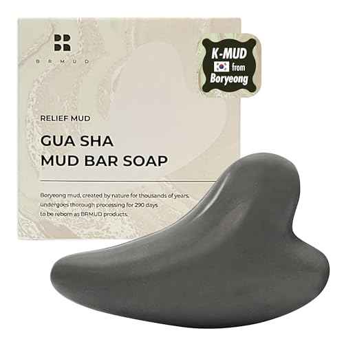 BRMUD Relief Mud Gua Sha Mud Bar Soap - Mud Mask Massager Cleansing Bar for Face and Body - V Line Lifting, Sebum Cleansing, Moisturizing - Shea Butter, Panthenol, Jojoba Seed Oil, 2.99 oz.