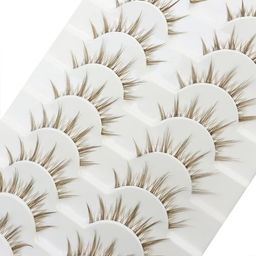 Brown Manga Lashes 14mm Clear Band 10 Pairs Reusable