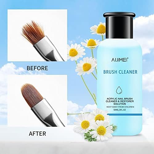 AIJIMEI Nail Brush Cleaner Set 58ml with Glass Cup & Cotton Pads - Travel Kit