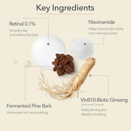 107 VINBIOME Retinal Serum, Retinal 0.1% & Ginseng, Hydrating & Firming Face, Supports Smooth & Youthful-Looking Skin, Gentle for Sensitive Skin (1.01 fl oz)