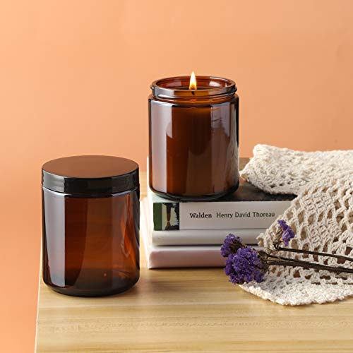 8oz Dark Amber Candle Jars - 12 Pack with Metal & Plastic Lids