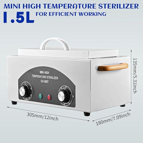 High Temperature Sterilizer Autoclave Machine, 110V 1.5L Metal Tool Cleaner Machine, 300W esterilizador de manicura, Nail Tool Sterilizer with Timer for Sundry Beauty Hair Nail Metal Tools