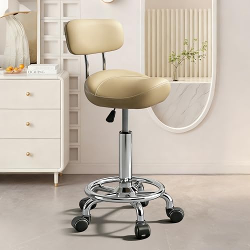 Saddle Stool with Back Support & Ring Pedal - Adjustable Height