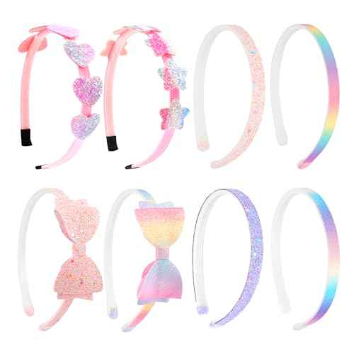 CAVETEE Headband for Girls, 8 PCS Sparkly Cute Toddler Headband Glitter Hair Bands Non Slip Bow Hair Accessories for Girls