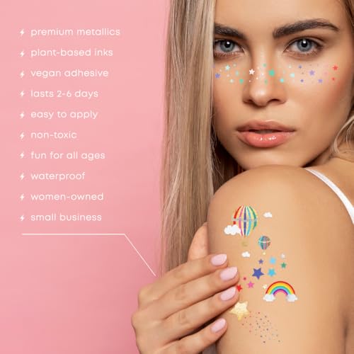 Rainbow Metallic Kids Temporary Tattoos Set (25 Pack)