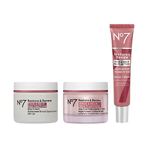 No7 Restore & Renew Anti-Aging Skincare Kit - Day Cream SPF 30, Serum & Night Cream