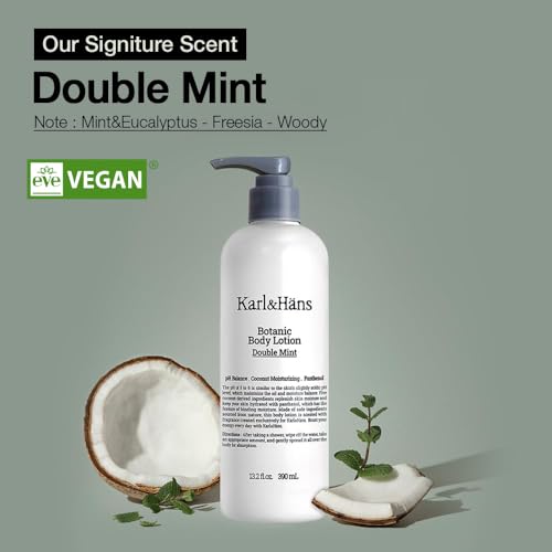 Karl&Hans Botanic Body Lotion Double Mint, Fresh Mint Revitalizing Body Lotion - Invigorating Eucalyptus and Mint Fragrance - Non-Greasy Formula, 13.2 fl oz