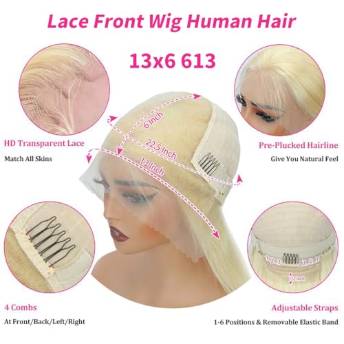 20 Inch 613 Blonde Lace Front Wig Human Hair 200% Density