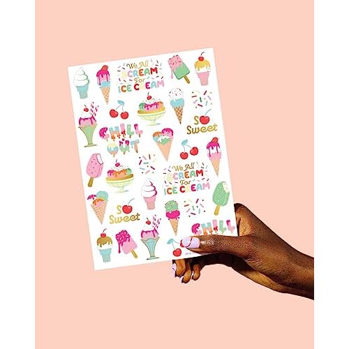 xo, Fetti Ice Cream Birthday Party Temporary Tattoos for Kids - 56 Glitter Styles | Dessert, Sweet Baby Shower Party Supplies, Arts and Crafts