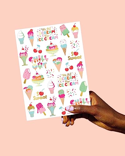 Ice Cream Birthday Party Temporary Tattoos for Kids - 56 Glitter Designs