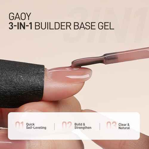 GAOY 16ml Builder Base Gel, Jelly Rubber Base Nail Gel Nude Sheer Pink, 3-in-1 Soak Off UV Light Cure Nail Strengthener, 01 Lush Nude