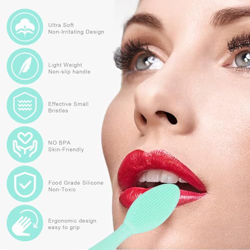 Double-Sided Silicone Lip Scrub Brush Set - Green, 2pcs for Smoother, Fuller Lips